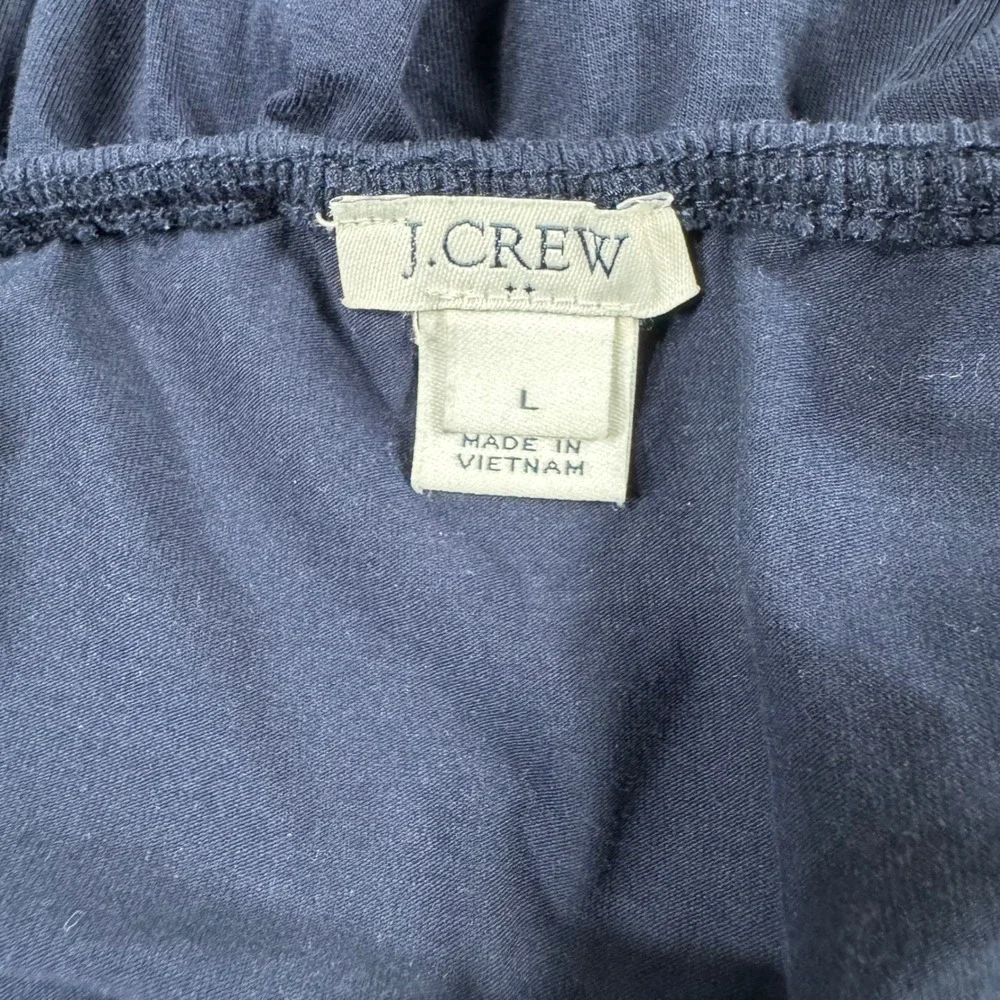 J. Crew Ruffle Off Shoulder‎ Bodysuit Navy Blue Stretch Cotton Blend Large